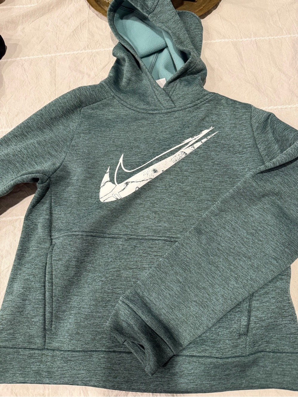 Nike YouthHeather Teal Green Hoodie with White Swoosh